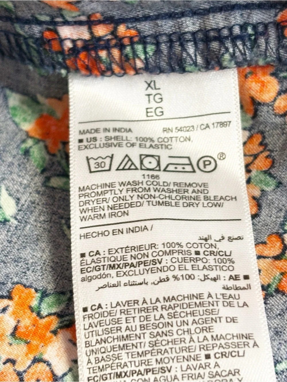 Old Navy Navy Blue & Orange Floral Print Puff Sleeve Smocked Trapeze Top XL